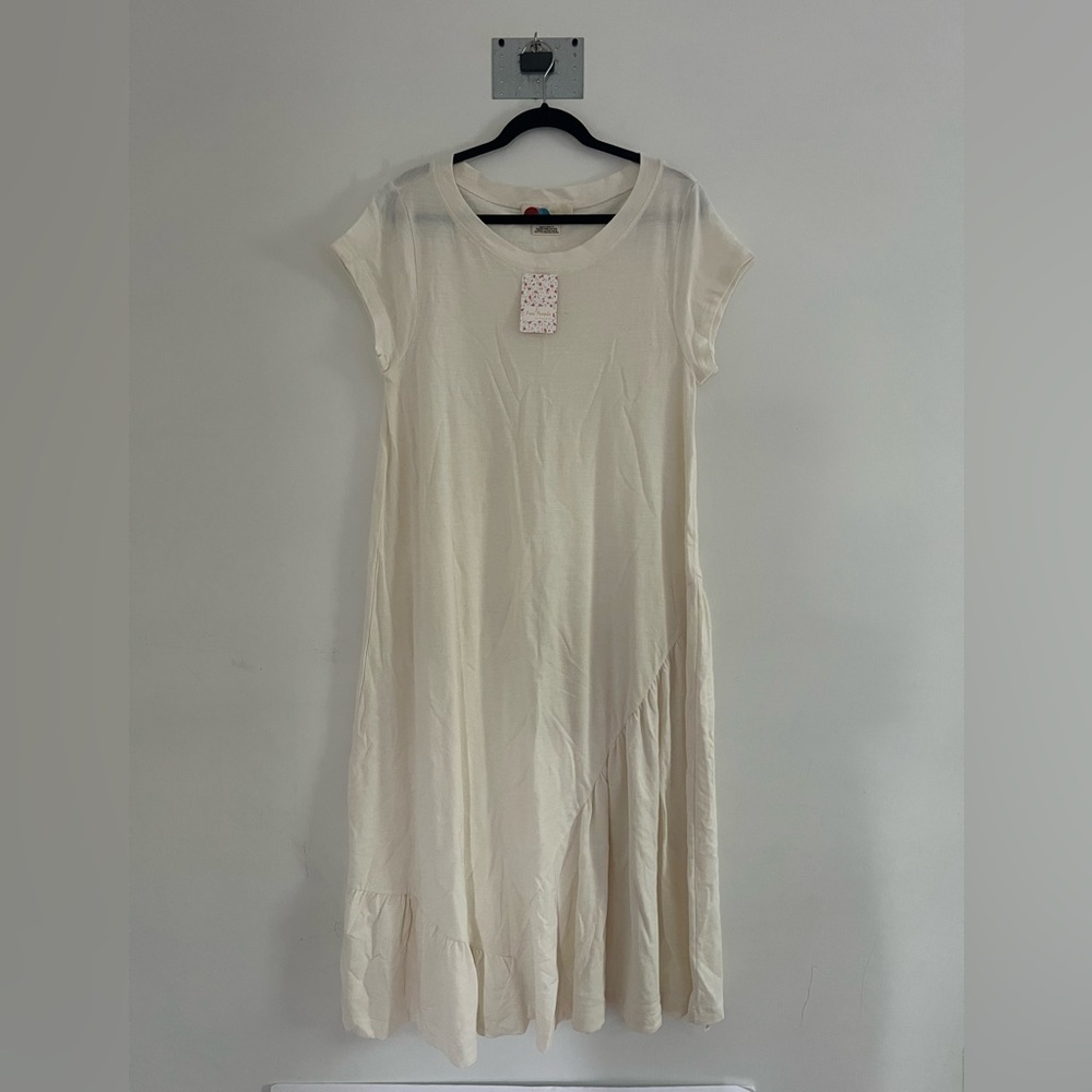 Free People FP Beach Lena Cotton Linen Midi T-Shirt Dress Natural Size M NTW